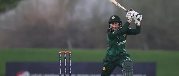 Sadaf Shamas of Pakistan bats during the ICC Women's T20 World Cup 2024 warm-up match between Pakistan and Scotland