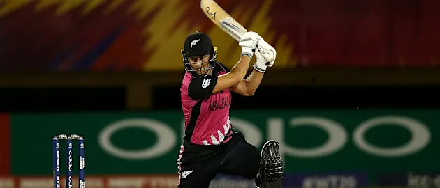 Sophie Devine of New Zealand bats during the ICC Women's World T20 2018 match between New Zealand and Ireland at Guyana National Stadium on November 17, 2018 in Providence, Guyana.