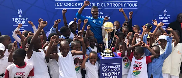 South Africa pacer Lungi Ngidi met local children during the ICC Cricket World Cup Trophy Tour, driven by Nissan, at Hector Pieterson Memorial