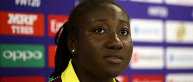 Windies captain Stafanie Taylor addresses the media during the West Indies Captain's Arrival Press Conference ahead of the ICC Women's World T20 2018 tournament on November 2, 2018 in Antigua, Antigua and Barbuda.