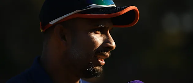 Dasun Shanaka of Sri Lanka is interviewed prior to the ICC Men's Cricket World Cup Qualifier Zimbabwe 2023 Super 6 match between Zimbabwe and Sri Lanka at Queen’s Sports Club on July 02, 2023 in Bulawayo, Zimbabwe.