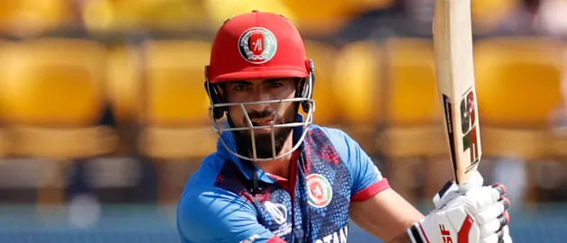 Ibrahim Zadran of Afghanistan bats during the ICC Men's Cricket World Cup India 2023 between Bangladesh and Afghanistan (2)