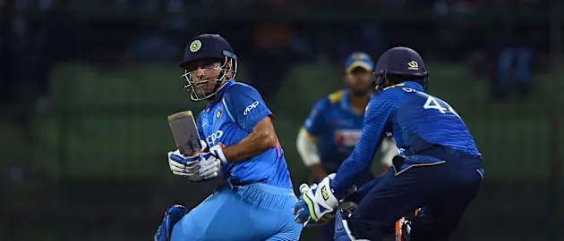 MS Dhoni plays a shot.