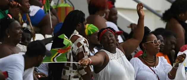 Fans have a good time at the Sir Viv Richards Stadium in Antigua during a Test match