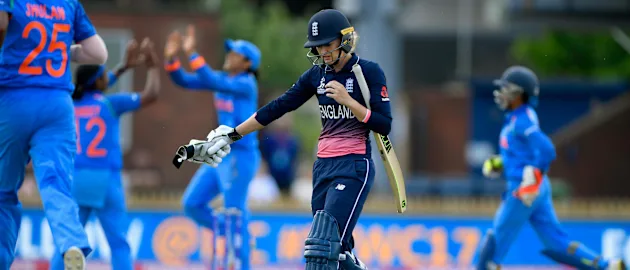 Sarah Taylor showed some fight, but became Shikha Pandey's second wicket for 22, leaving England at 42 for 2.