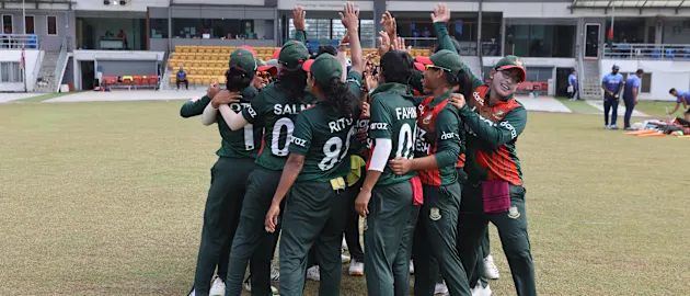Bangladesh players huddles ahead of their match against Malaysia during CWG Qualifier 2022