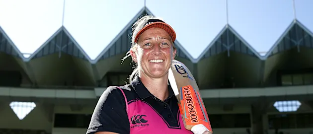 Sophie Devine of New Zealand poses after scoring 105 not out during the Women's Twenty20 cricket match between New Zealand and South Africa at the Basin Reserve on February 10, 2020 in Wellington, New Zealand.