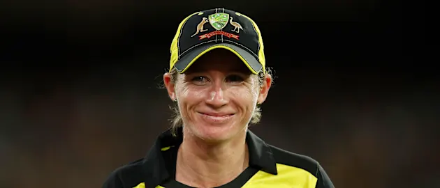 Beth Mooney of Australia reacts to fans during the ICC Women's T20 Cricket World Cup Final match between India and Australia at the Melbourne Cricket Ground on March 08, 2020 in Melbourne, Australia.