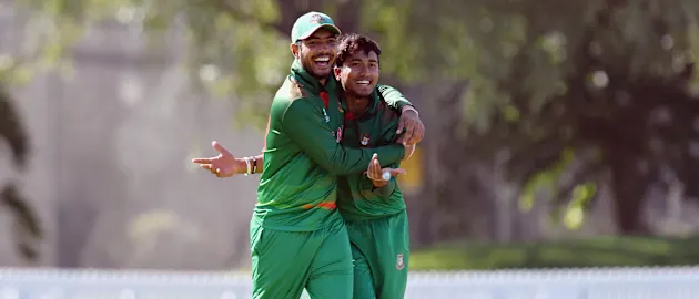 Afif celebrates in the Bangladesh v Canada ICC U19 CWC match
