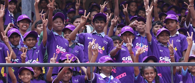 School students at the first Criiio 4 Good at Narendra Modi Stadium.