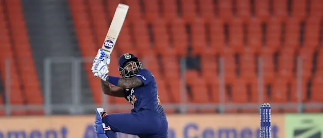 Suryakumar Yadav in action in his first T20I for India