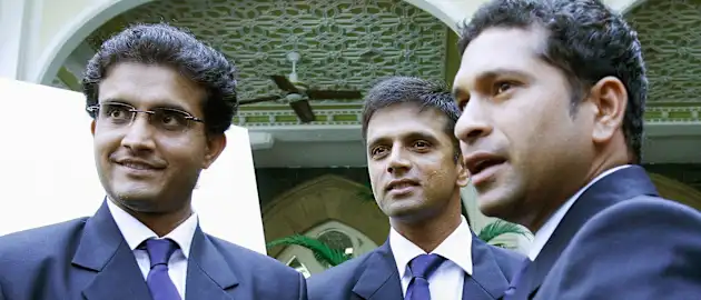 Sourav Ganguly, Rahul Dravid and Sachin Tendulkar (left to right) at the 2007 World Cup