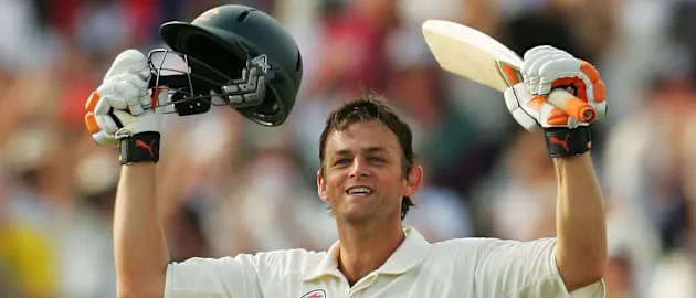 Adam Gilchrist celebrates an Ashes century against England in 2006 // Getty Images