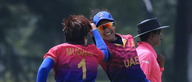 UAE players celebrate a wicket during the semi-final clash against Hong Kong
