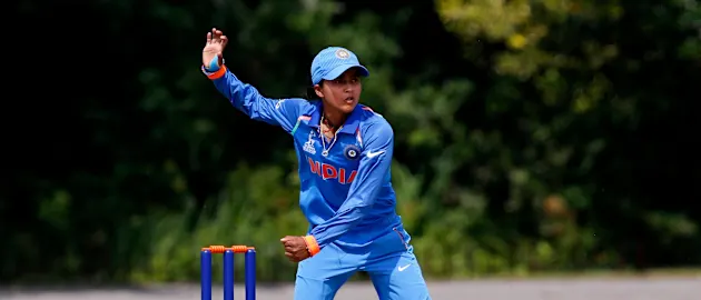 Ekta Bisht of India bowls during the warm up match against Sri Lanka