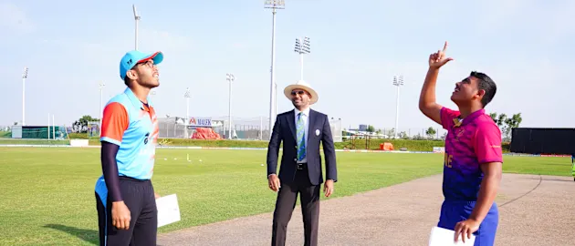 The captains of UAE and Kuwait at the ICC Under-19 Men’s Cricket World Cup Asia Qualifier