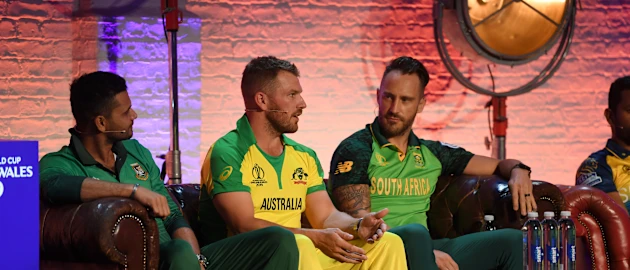Mashrafe Mortaza, Aaron Finch and Faf du Plessis, ICC Captain's Media Day, May 23 2019