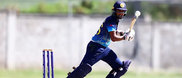 Sadisha Rajapaksa of Sri Lanka plays a shot during the ICC U19 Men's Cricket World Cup match between West Indies and Sri Lanka at Conaree Sports Club on January 21, 2022 in Basseterre, Saint Kitts and Nevis.
