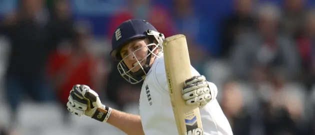 Joe Root brings up his maiden Test century.