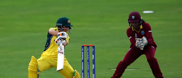 Nicole Bolton of Australia hits out during The ICC Womens World Cup 2017 match between Australia and The West Indies