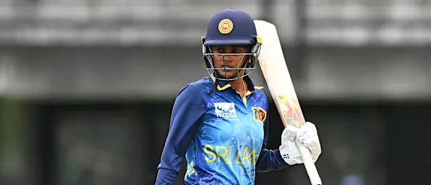 Harshitha Samarawickrama of Sri Lanka during game one of the Women's ODI series between New Zealand and Sri Lanka at McLean Park, on March 04, 2025, in Napier, New Zealand.