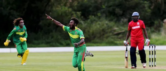 70180 Apolinaire Liplip Stephen celebrates taking a wicket whilst bowling