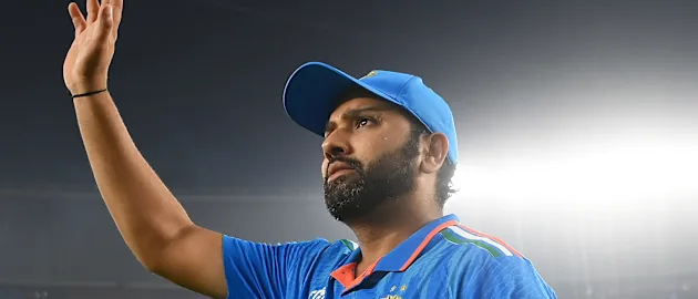 Rohit Sharma of India celebrates after the team's victory during the ICC Men's Cricket World Cup India 2023 between India and Pakistan