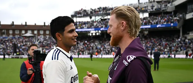 Shubman Gill shakes hands with Ben Stokes