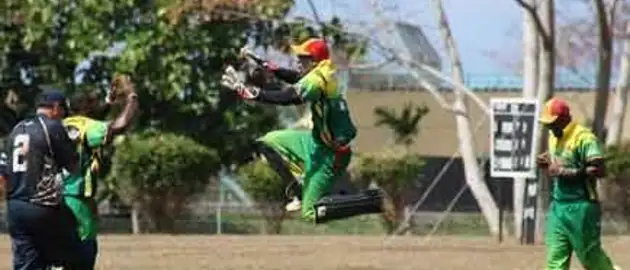 38213 Vanuatu keeper Trevor Langa celebrates a crucial wicket