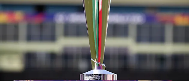 A general view of the trophy on display during the ICC Women's World T20 2018 match between Australia and Pakistan at Guyana National Stadium on November 9, 2018 in Providence, Guyana.