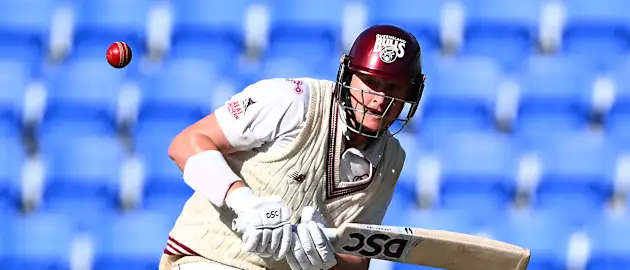 Matthew Renshaw of the Bulls bats during day four of the Sheffield Shield match between Tasmania Tigers and Queensland Bulls at Ninja Stadium, on March 17, 2026, in Hobart, Australia. (Photo by Steve Bell/Getty Images)