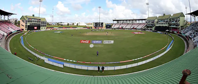 General view of play during the ICC U19 Men's Cricket World Cup match between India and South Africa at Providence Stadium on January 15, 2022 in Georgetown, Guyana.