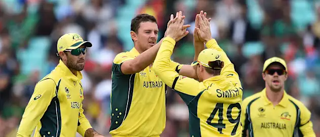Josh Hazlewood drew first blood for Australia dismissing Soumya Sarkar for 3 in the sixth over