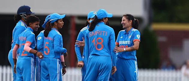Renuka Singh celebrates a wicket with the team