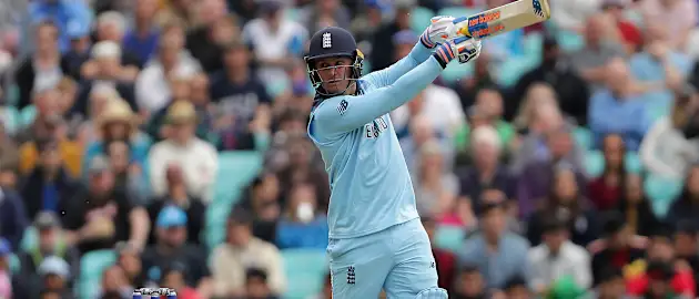 England opener Jason Roy hits a back-foot drive over the off side