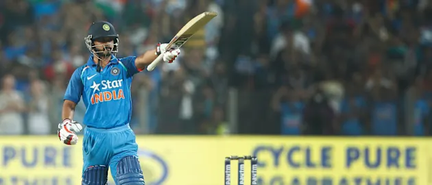 Kedar Jadhav celebrates his century against England in Pune