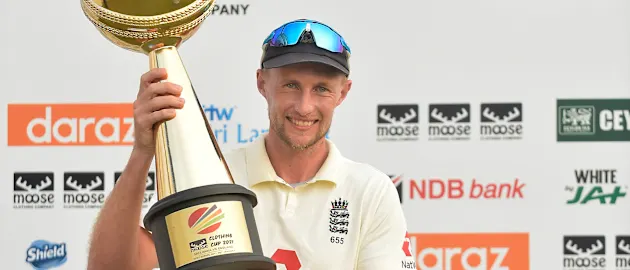 Joe Root, the England captain holds the 'Moose Clothing Cup 2021' trophy