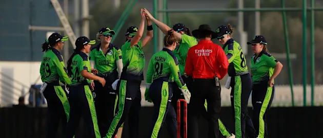 Ireland celebrate at Women's T20WC Qualifier