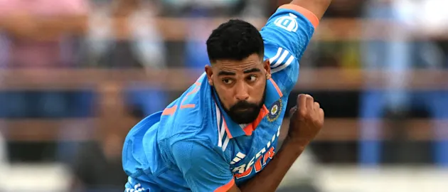 India's Mohammed Siraj bowls during the third and final one-day international (ODI) cricket match between India and Australia