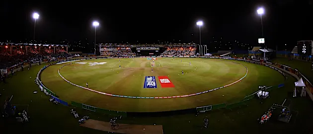A general view of the Daren Sammy Cricket ground during the ICC Women's World T20 2018 match between Windies and South Africa at Darren Sammy Cricket Ground on November 14, 2018 in Gros Islet, Saint Lucia.
