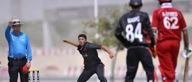 32291 Hk's Kinchit Shah after taking a Danish wicket at the ICC World Twenty20 Qualifier, UAE 2012..jpg