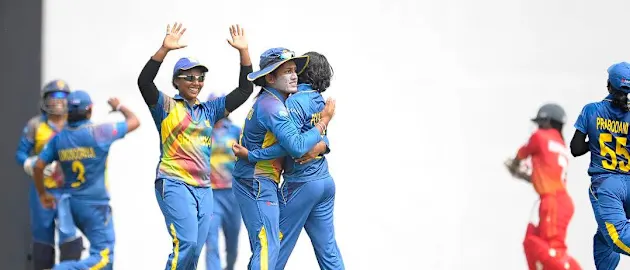 Srilanka's Chamari Polgampola celebrates after taking the wicket of Zimbabwes Modester Mupachikwa in their Group A match in the ICC Womens World Cup Qualifiers, Colombo Sri Lanka. 11th February