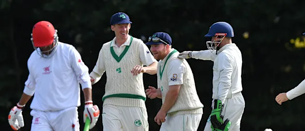 76862 Paul Stirling is congratulated after taking a good catch to dismiss Ehsan Khan 2/9/2016