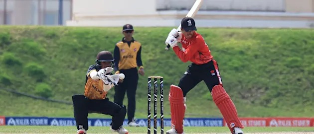 Hong Kong and Malaysia in action in the ICC U19 Men's CWC Asia Division 1 Qualifier 2023