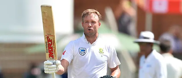 AB de Villiers celebrates his century during day 3 of the second Test between South Africa and Australia, March 11, 2018