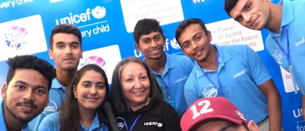 Yuvraj Singh with the U19 players at the UNICEF event.