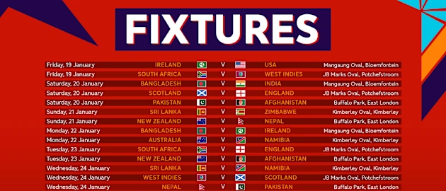 ICC U19 Men's Cricket World Cup 2024 Full fixtures