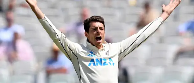 Mitchell Santner of New Zealand appeals for the wicket Test Match between England and New Zealand