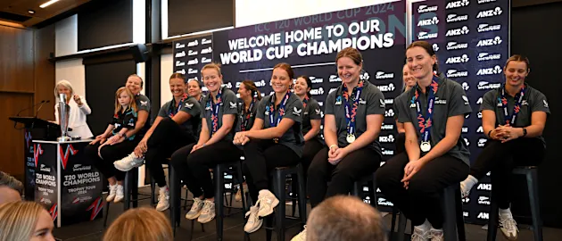 Logo of New Zealand’s T20 World Cup winners given heroes welcome on return 
