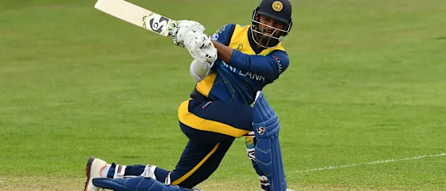 Dimuth Karunaratne of Sri Lanka bats during the ICC Cricket World Cup 2019 Warm Up match between Sri Lanka and South Africa at Cardiff Wales Stadium on May 24, 2019 in Cardiff, Wales.